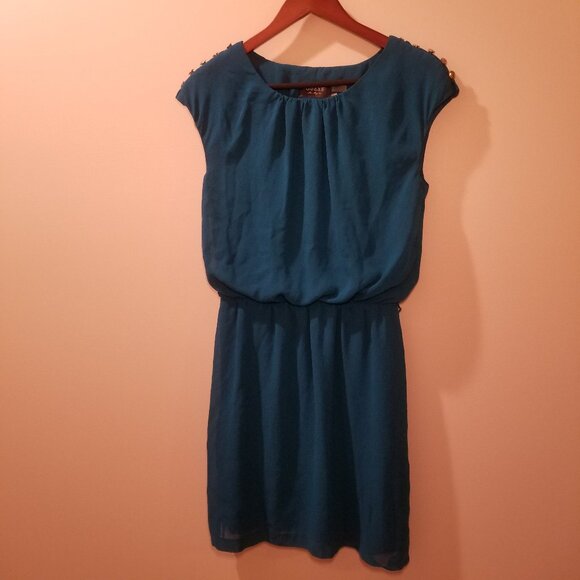 Guess Size 2 Dark Teal Mini Dress with Gold Accent Buttons - Picture 1 of 9